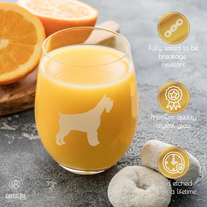 GreenLine Goods Schnauzer Stemless Wine Glasses (Set of 2) | Unique Gift for Dog Lovers | Hand Etched with Breed Name on Bottom - Image 3